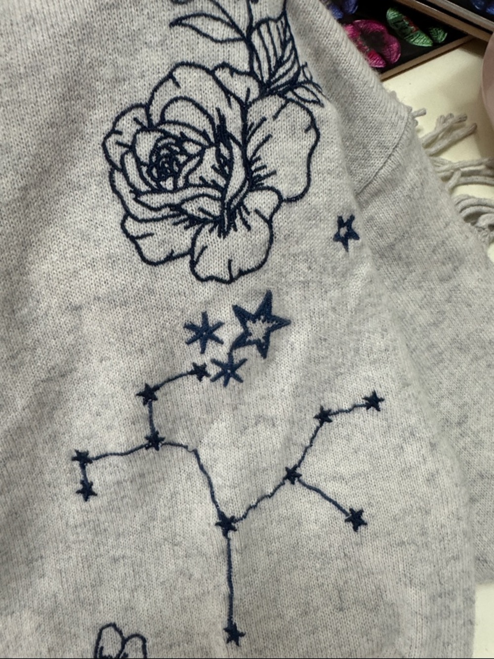 Johnny Was Bijou Fridge Wool Cashmere  Zodiac Astrology Cardigan Sweater sz S - Picture 10 of 11